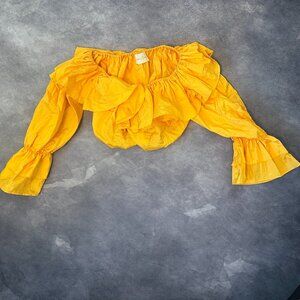 M/L Yellow Crop Top with Ruffles Bell Sleeves from House of Polly